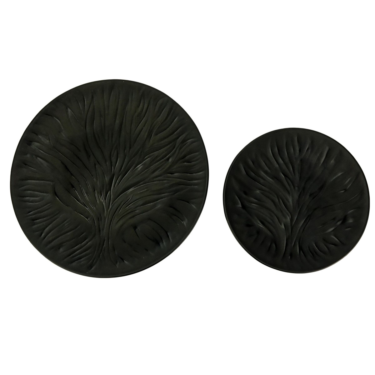 Two (2) Lalique Black Glass "Algues" Plates