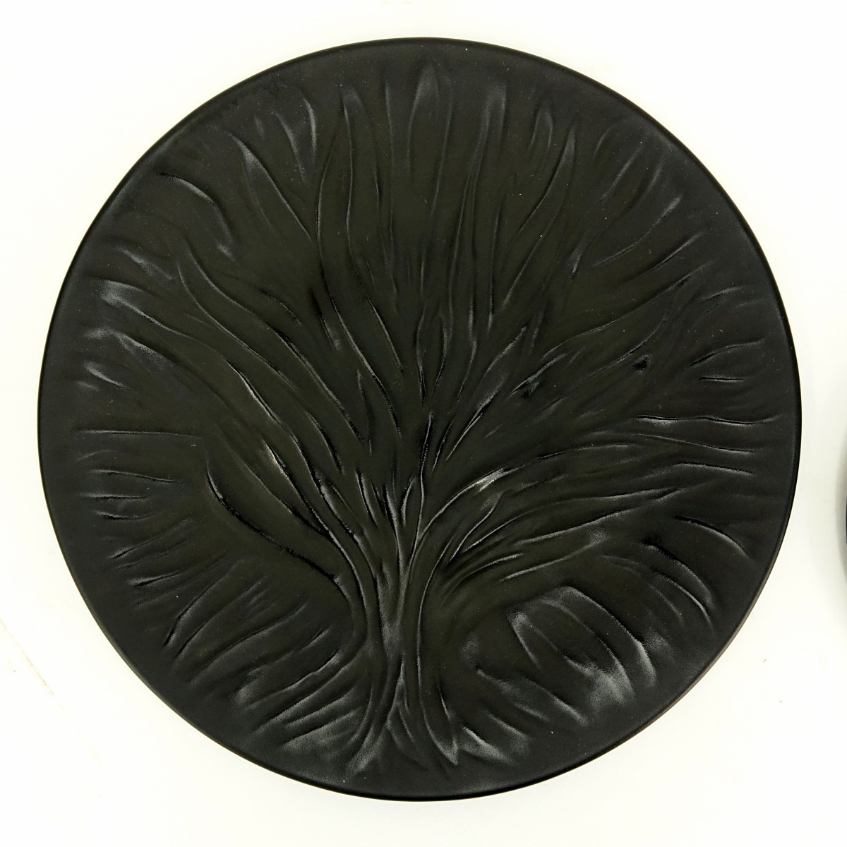 Two (2) Lalique Black Glass "Algues" Plates