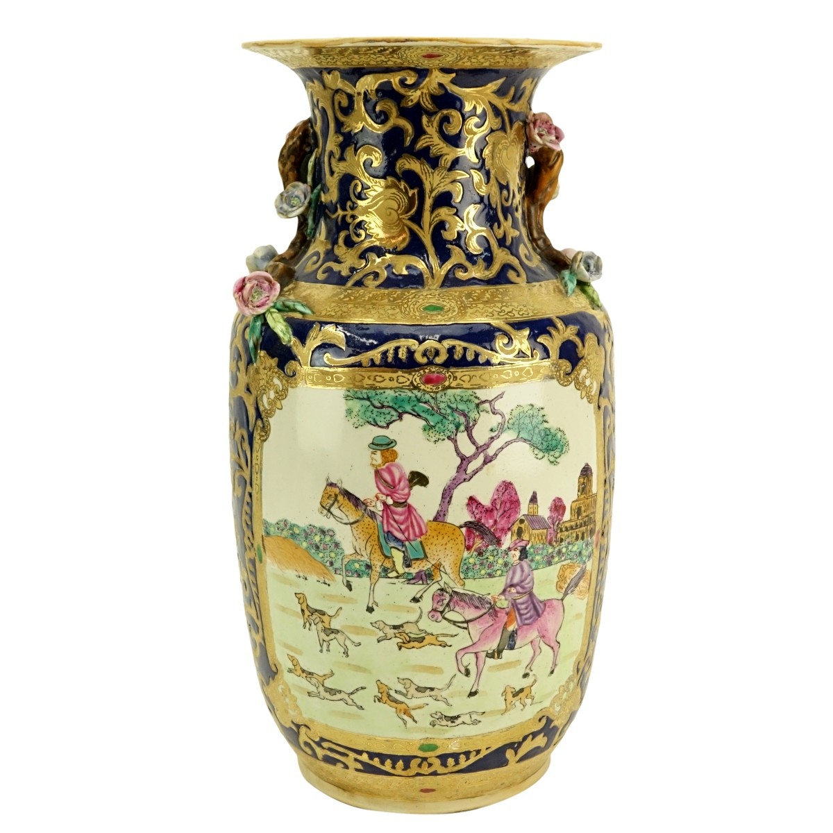 Large Chinese Export Style Cobalt and Gilt Vase