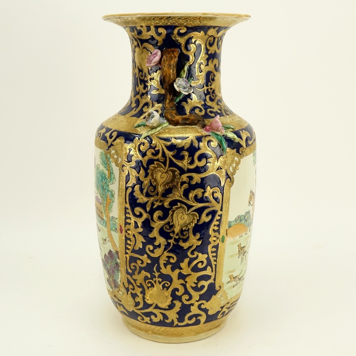 Large Chinese Export Style Cobalt and Gilt Vase