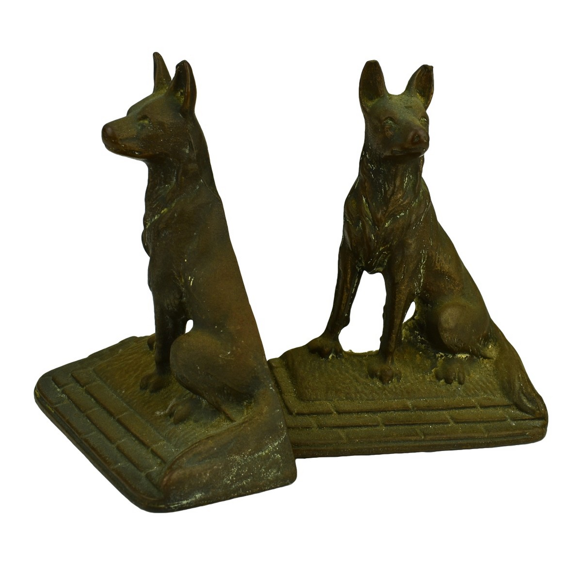 Pair Vintage Bronze Dog Bookends