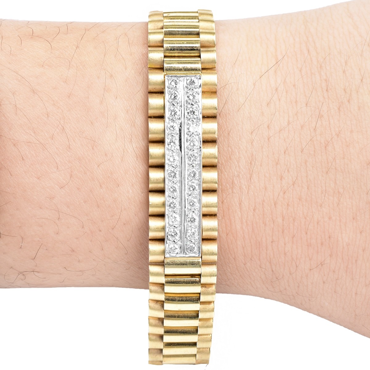Man's Vintage Diamond and 14K Rolex style Bracelet