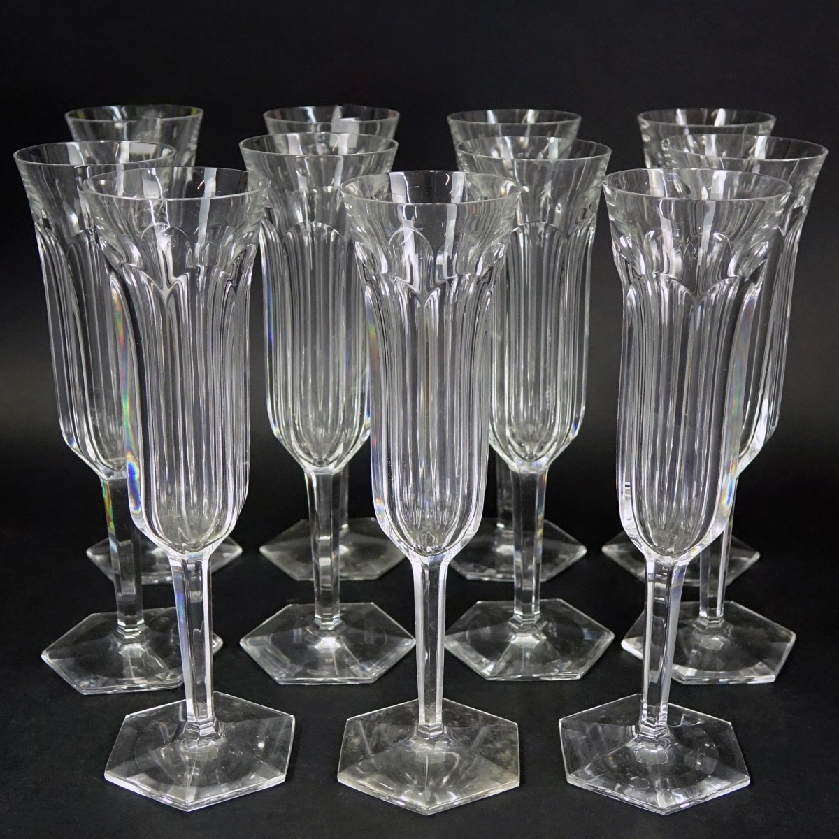 Eleven (11) Baccarat Malmaison Champagne Flutes