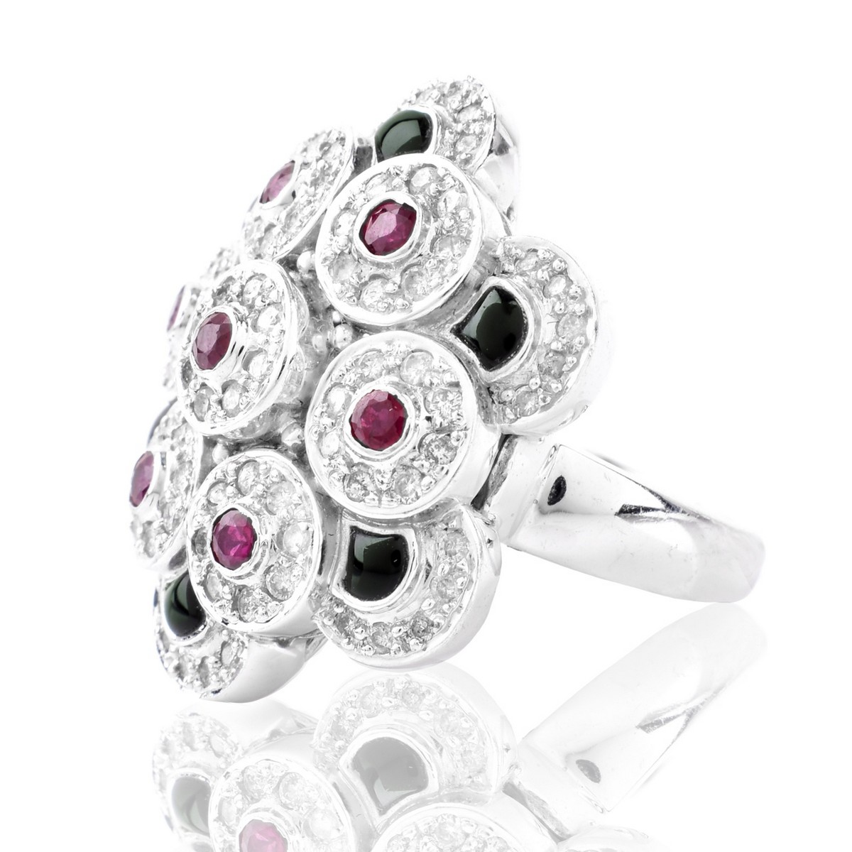 Diamond, Ruby, Onyx and 18K Ring