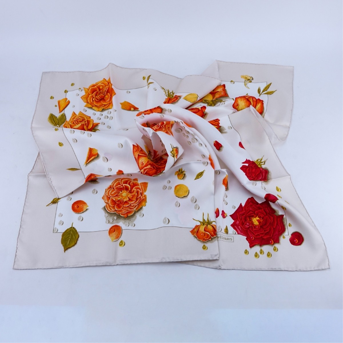 Hermes Silk Scarf "Orange Rose Motif".