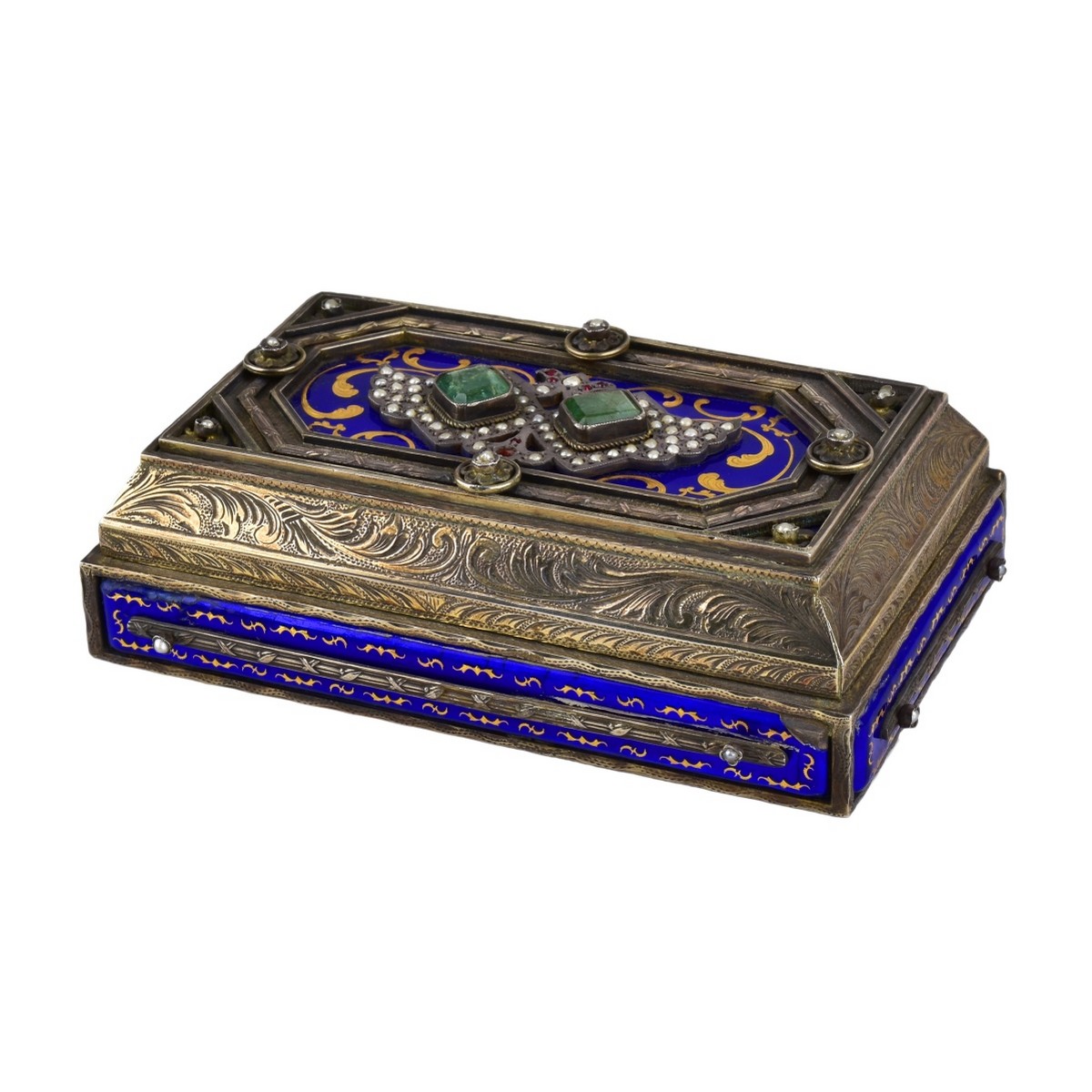 Antique Silver Enameled Jeweled Box