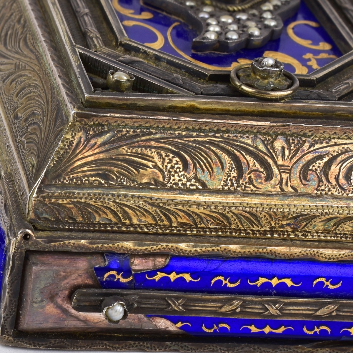 Antique Silver Enameled Jeweled Box