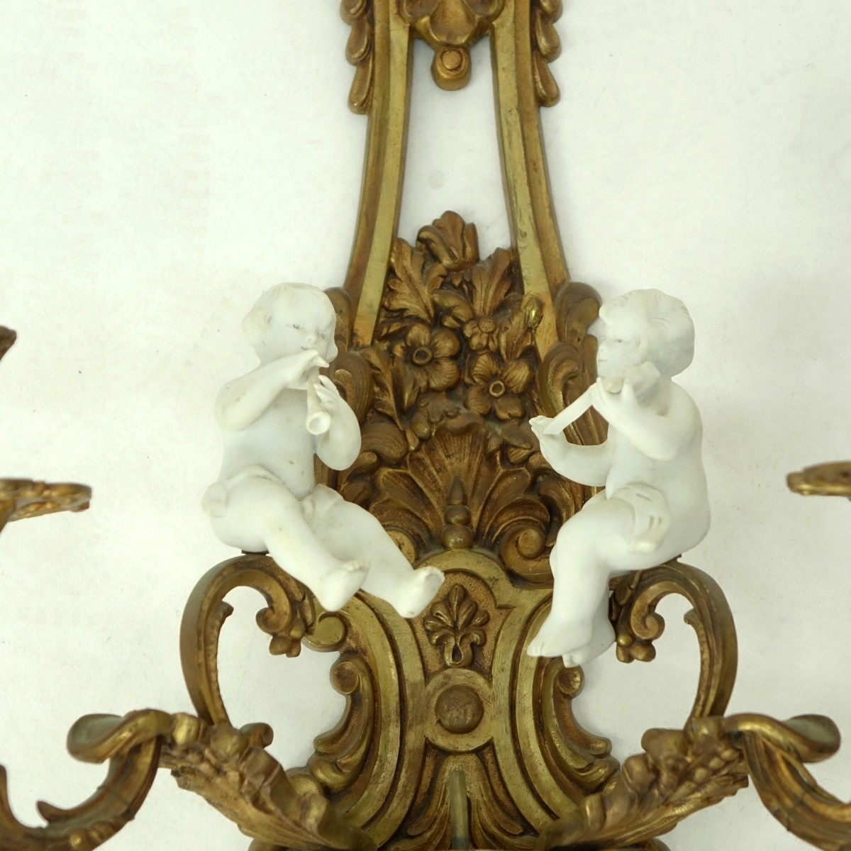 Pair Bronze 2 Light Sconces With Bisque Figures