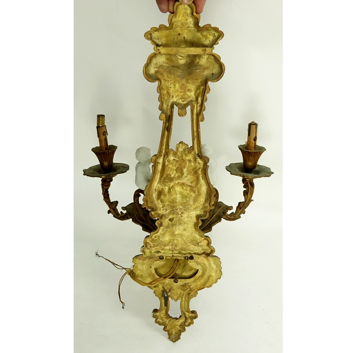 Pair Bronze 2 Light Sconces With Bisque Figures