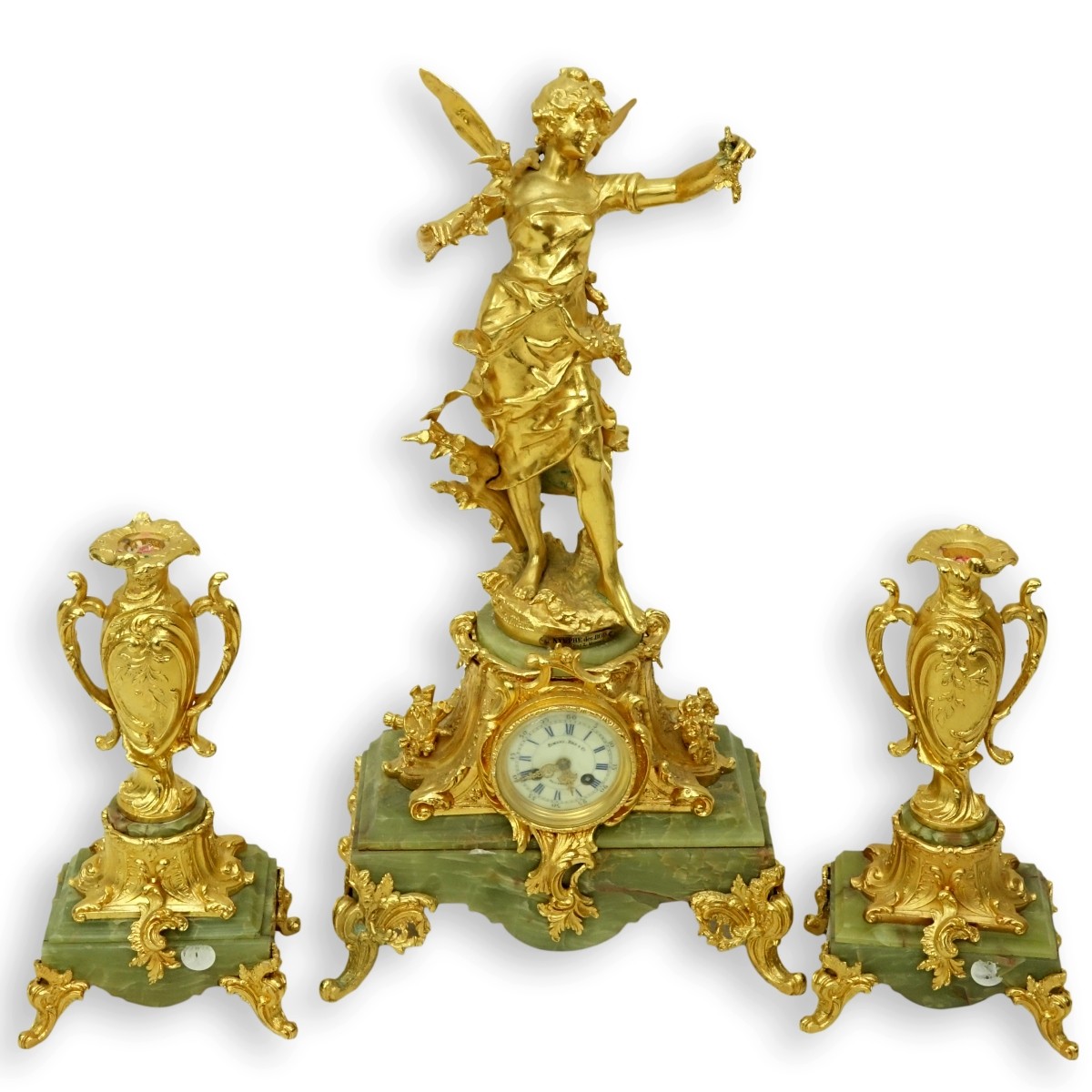 Three-Piece Louis XV Style Gilt Metal Clock Set