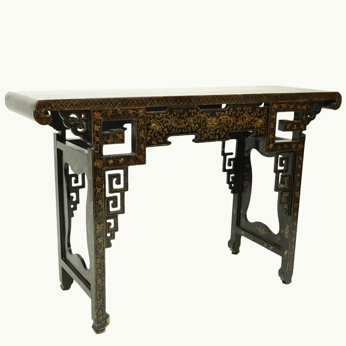 Antique Chinese Lacquered Carved Wood Console