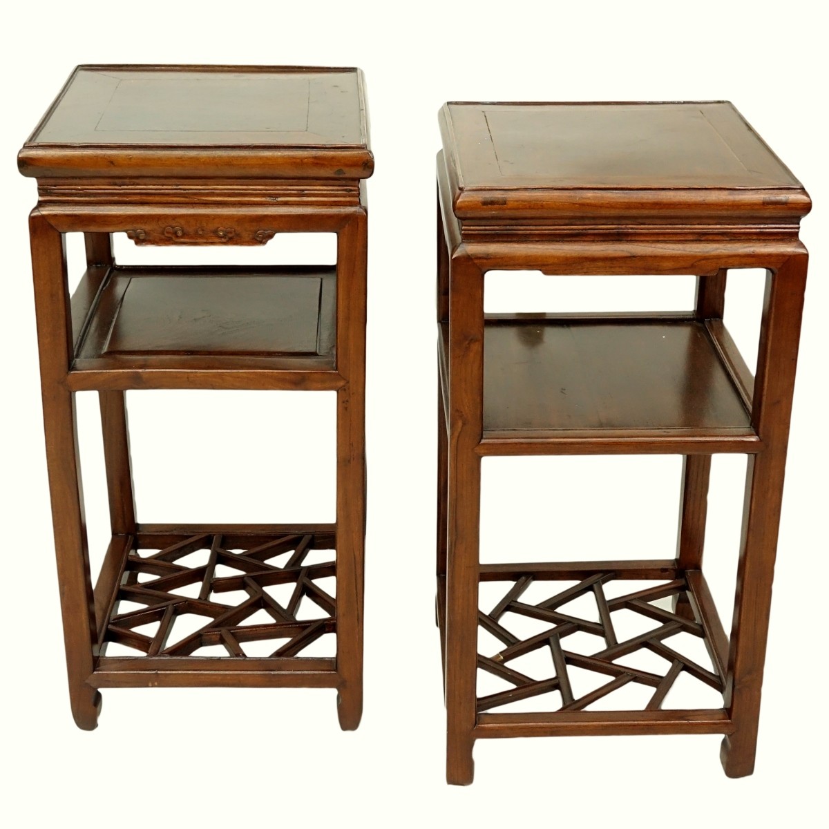 Two (2) Mid Century Chinese Hardwood Carved Pedest