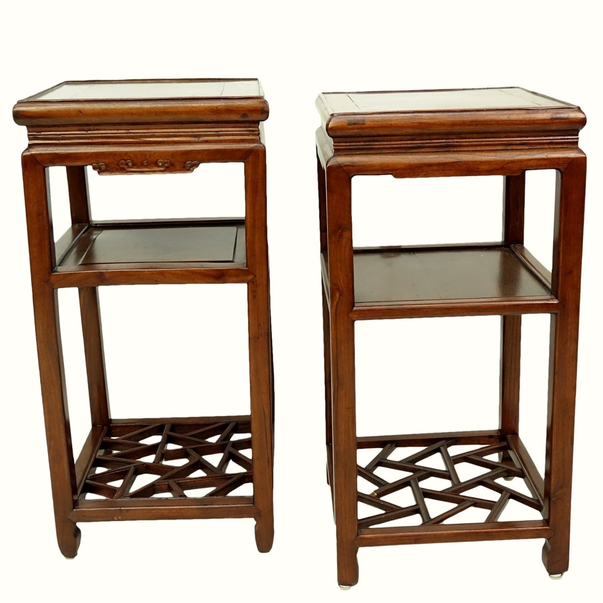 Two (2) Mid Century Chinese Hardwood Carved Pedest