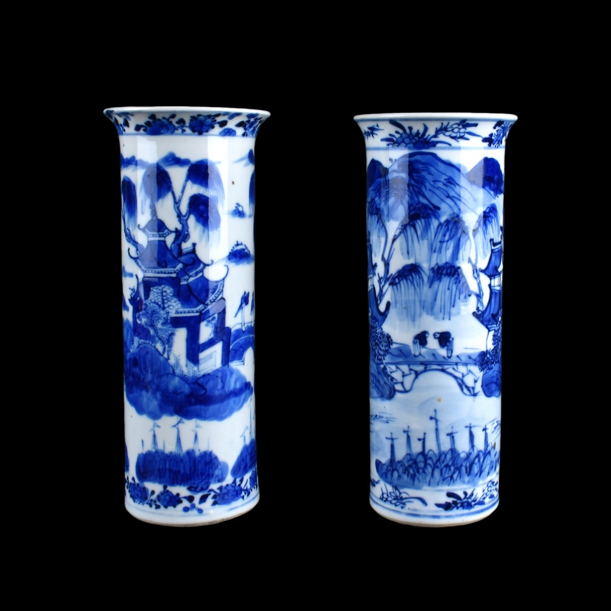 Pair of Chinese Blue and White Porcelain Vases