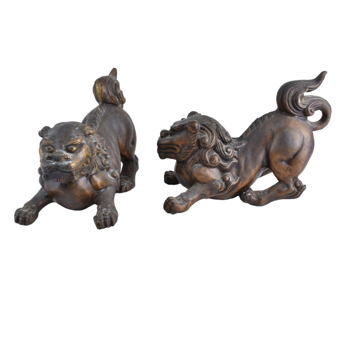 Pair of 20th C. Chinese Bronze Foo Dog Figures