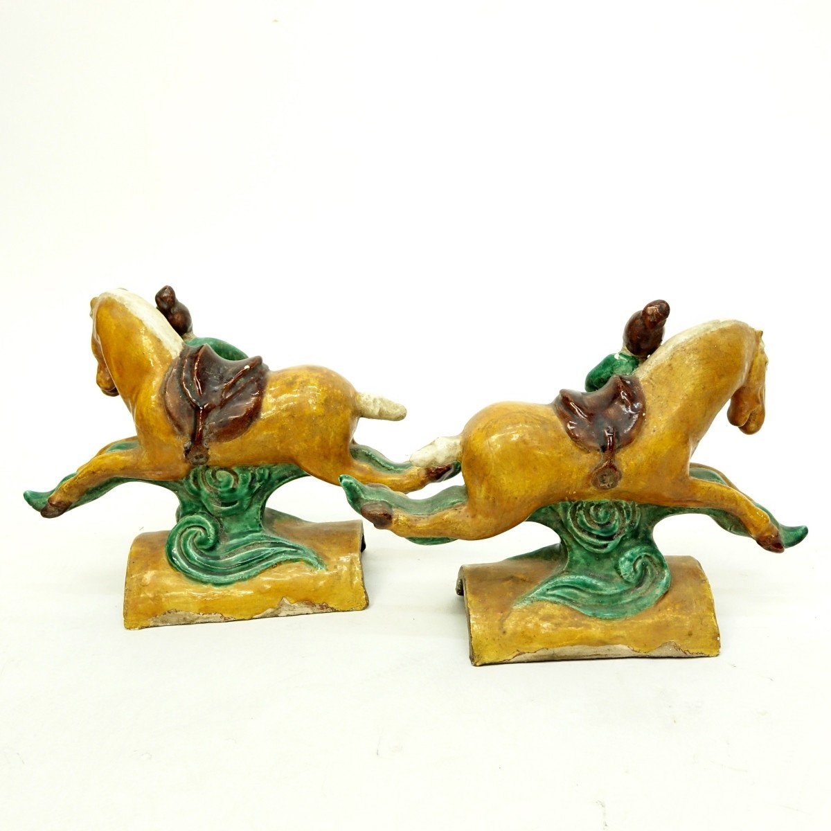 Pair of Chinese Tang Style Glazed Roof Tile