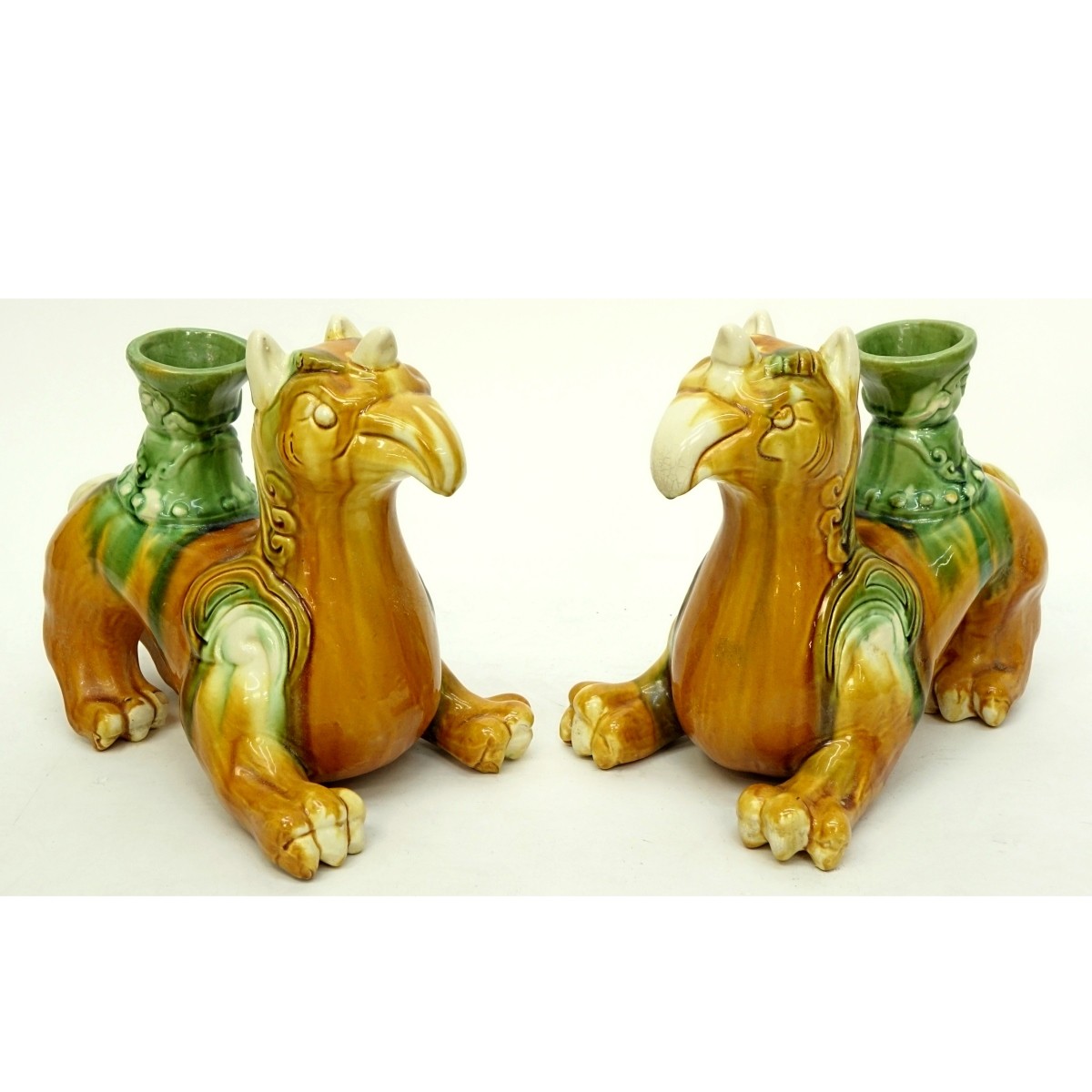 Pair of Chinese Tang Style Glazed Pottery Dragons