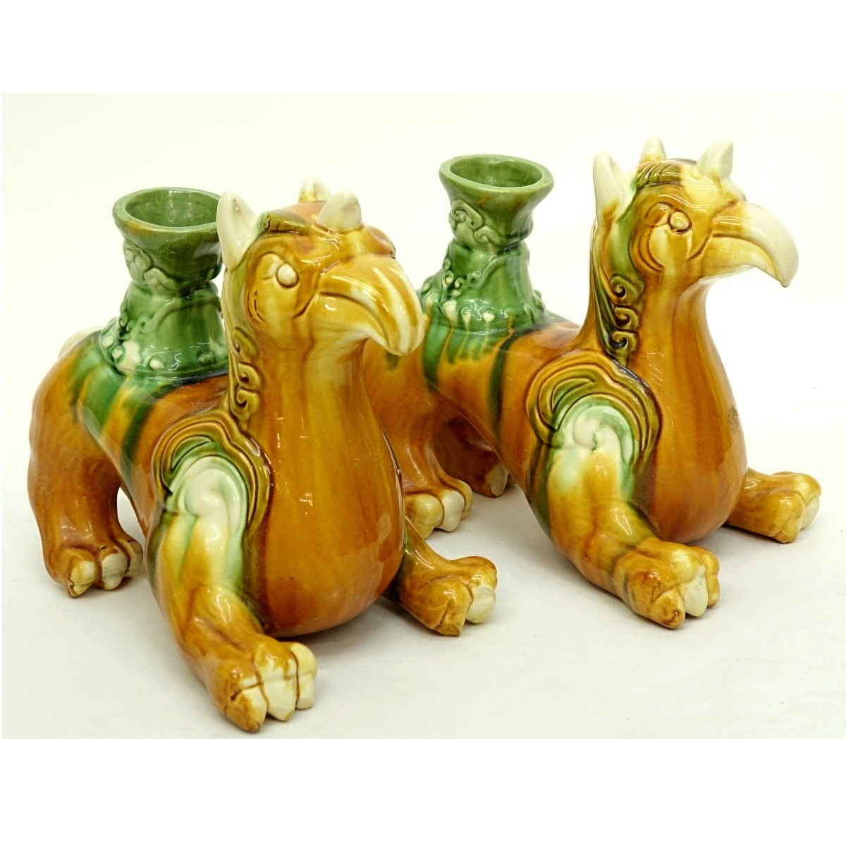 Pair of Chinese Tang Style Glazed Pottery Dragons