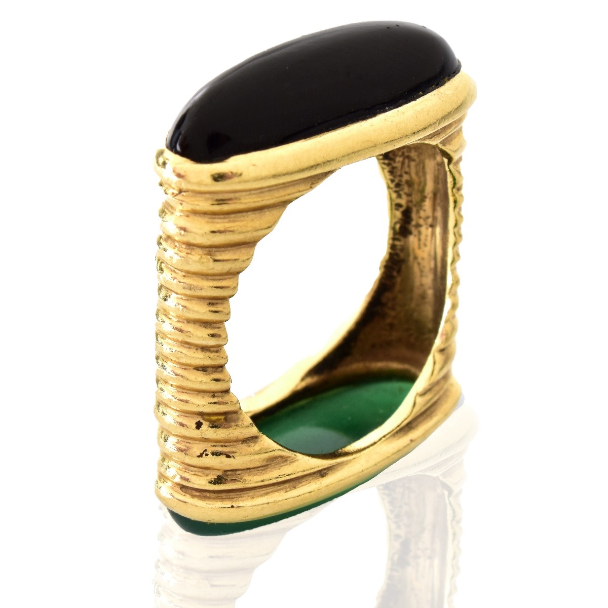 14K Gold, Jade and Onyx Ring