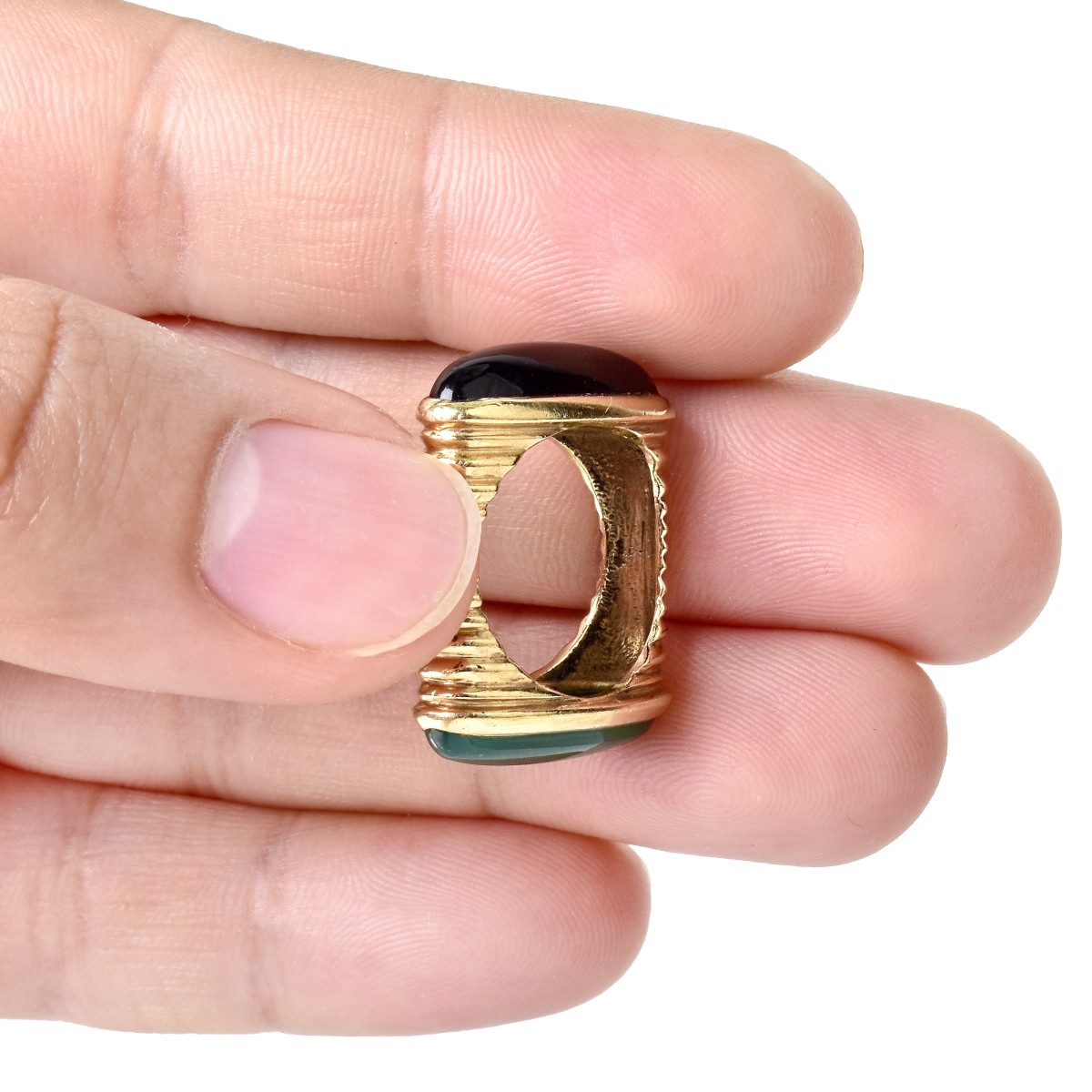 14K Gold, Jade and Onyx Ring