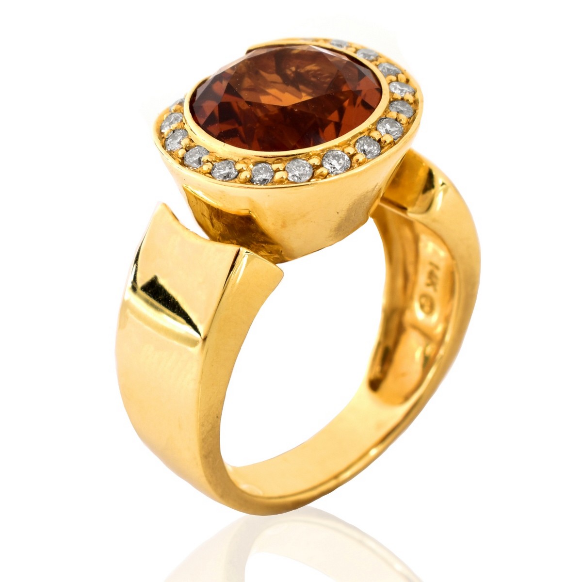 Citrine, Diamond and 14K Gold Ring