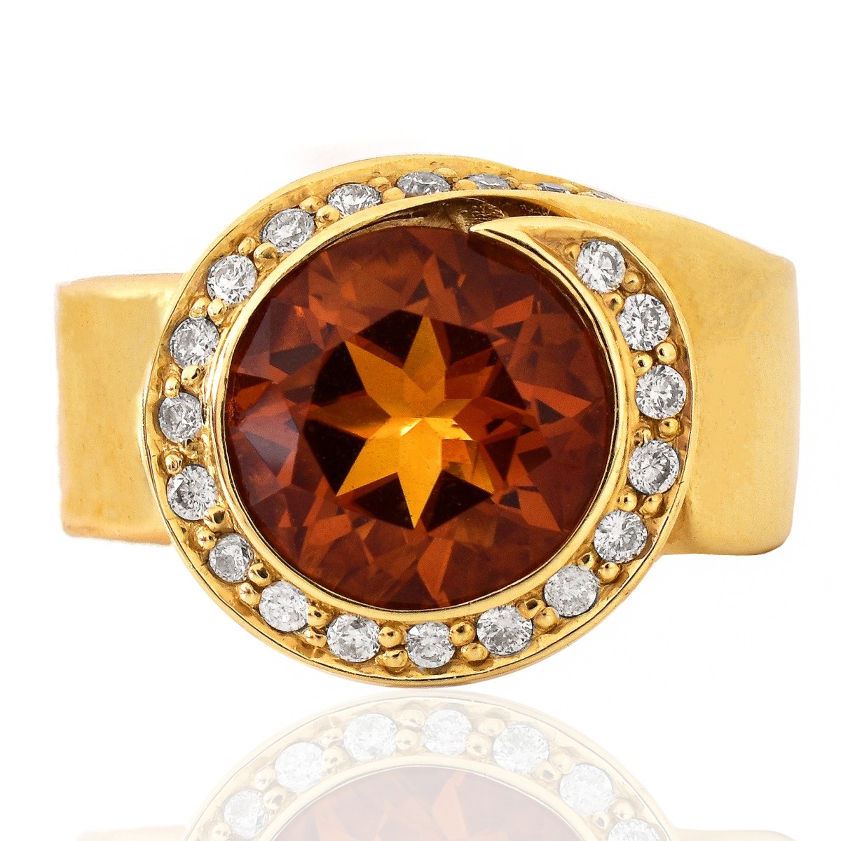 Citrine, Diamond and 14K Gold Ring