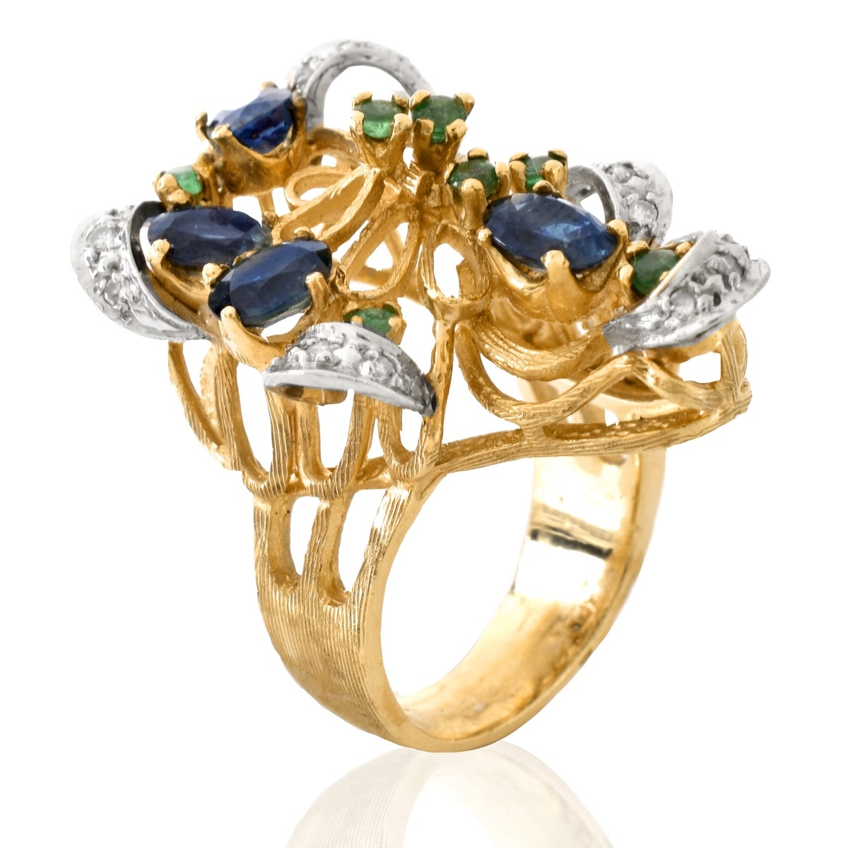 Vintage Sapphire, Emerald, Diamond and 14K Gold Ri