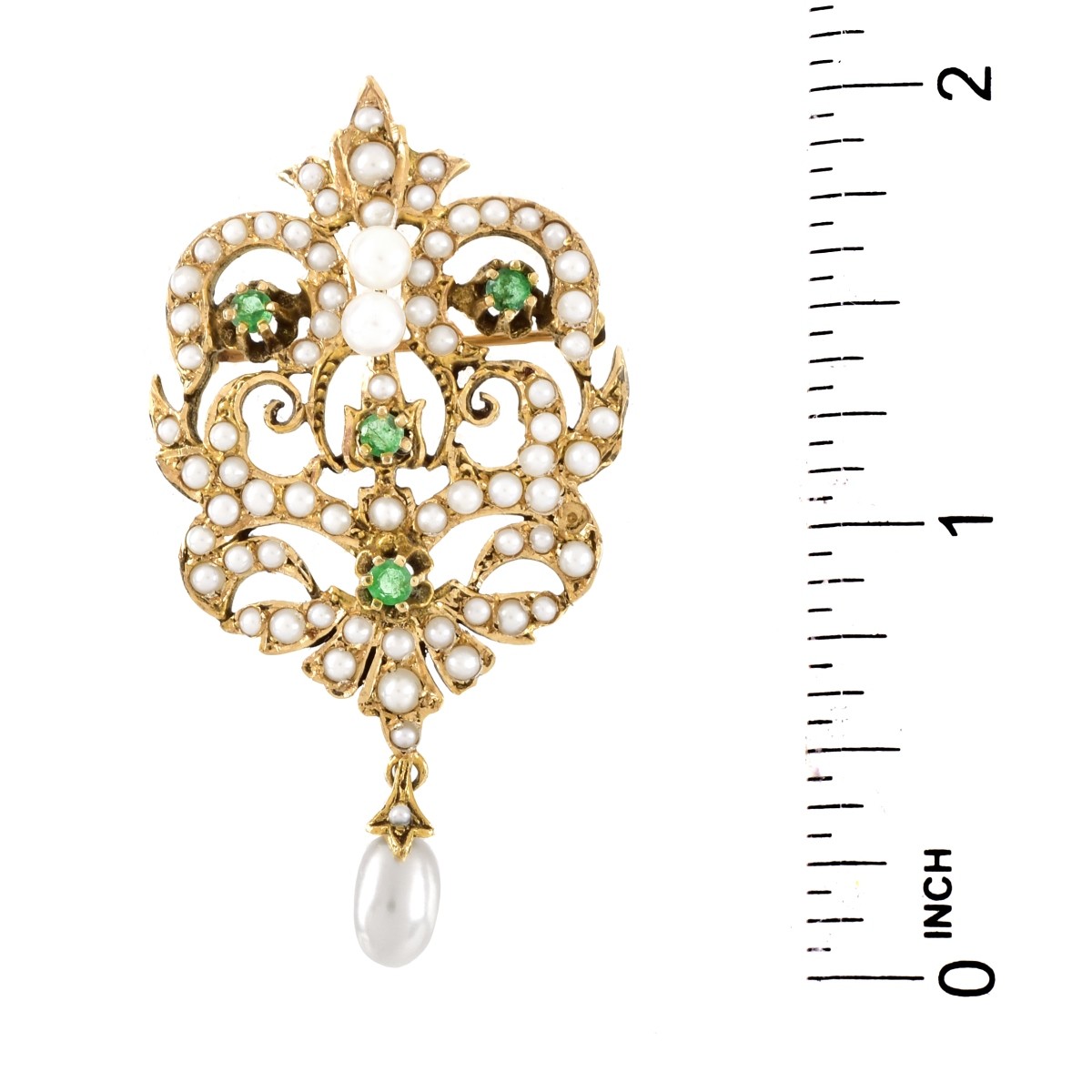 Vintage 14K Gold, Pearl and Emerald Brooch