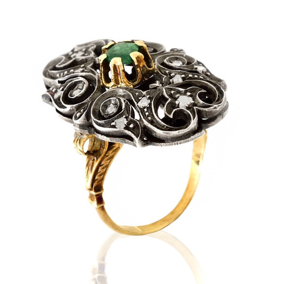 Antique 14K Gold, Silver and Emerald Ring