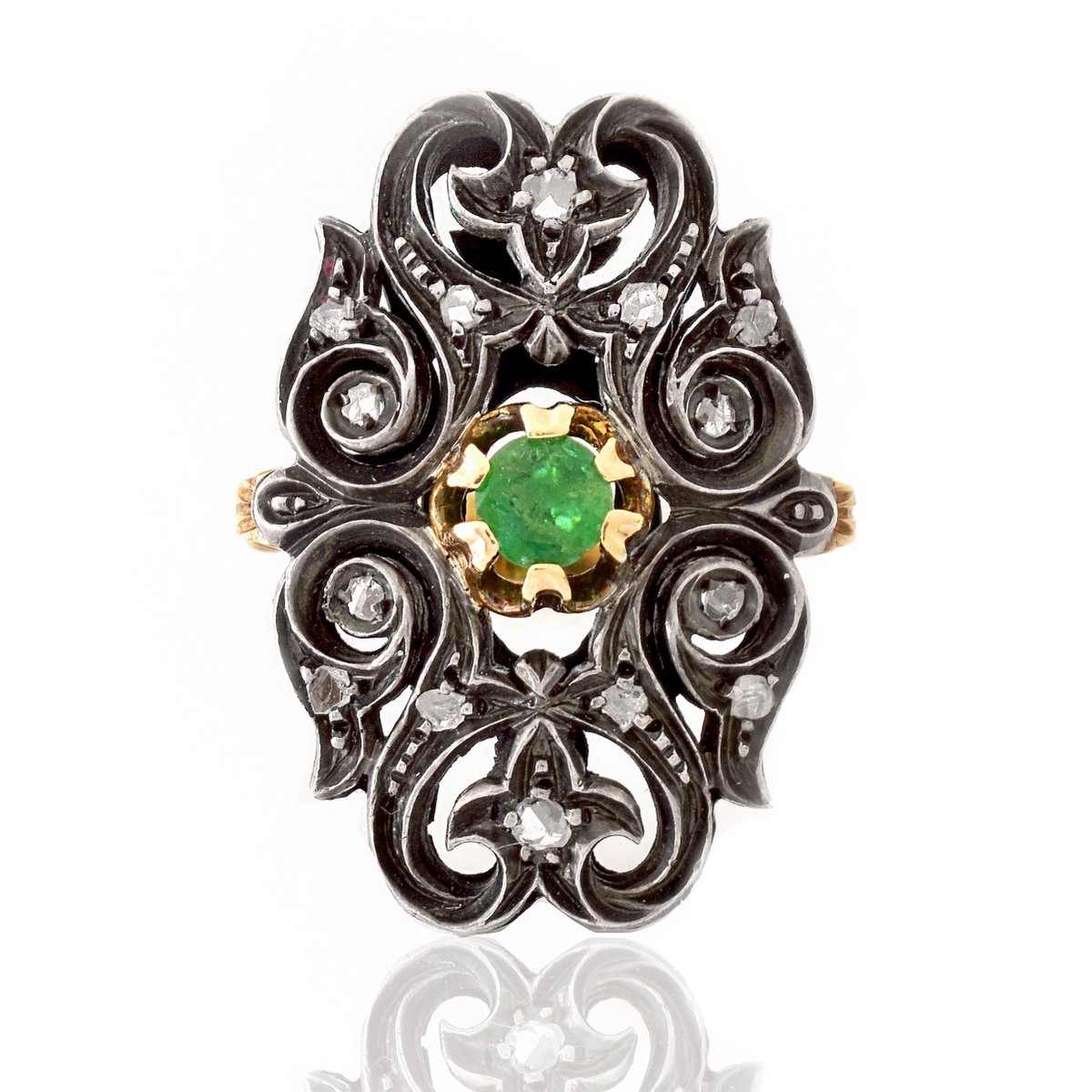 Antique 14K Gold, Silver and Emerald Ring