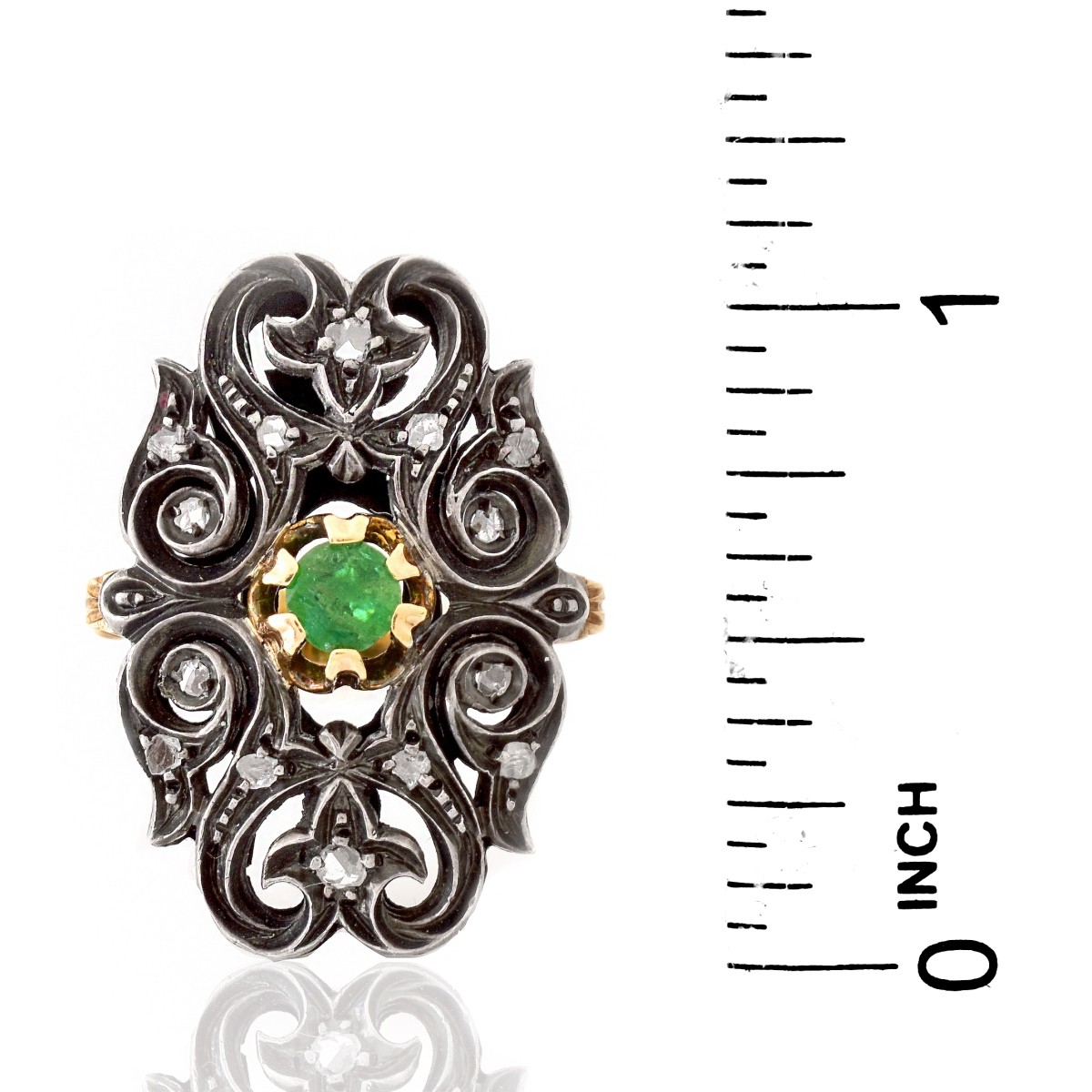 Antique 14K Gold, Silver and Emerald Ring