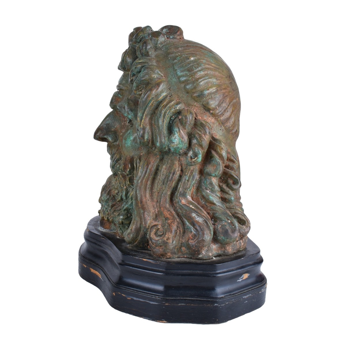 Antique Bronze Bust of Male Figure on Wooden Base