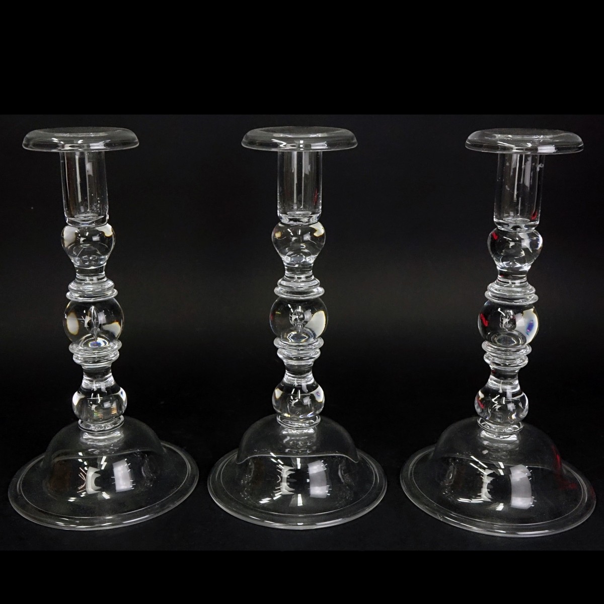 Three (3) Steuben Baluster Teardrop Candlesticks