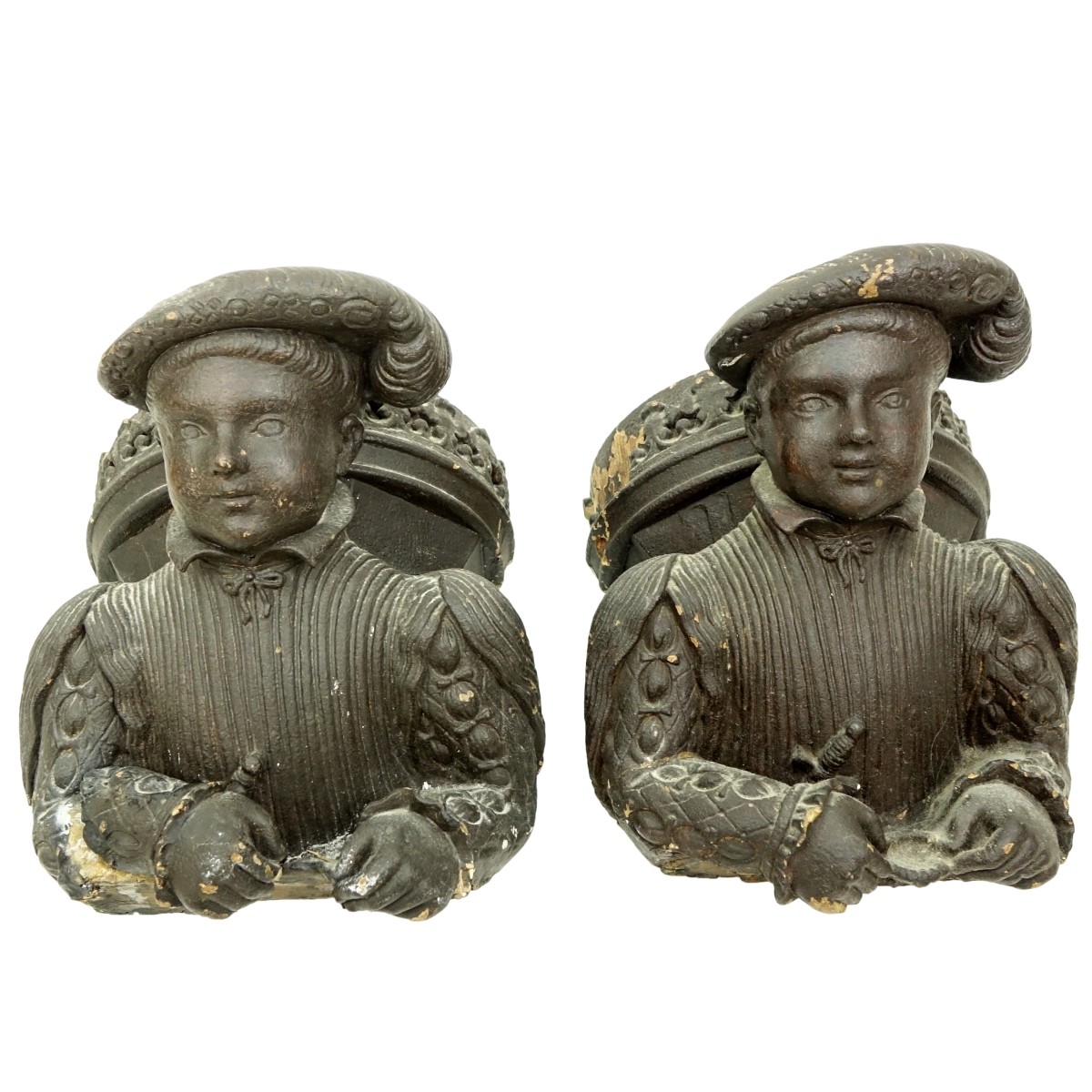Pair of Carved Wood Tudor Style Figural Corbels