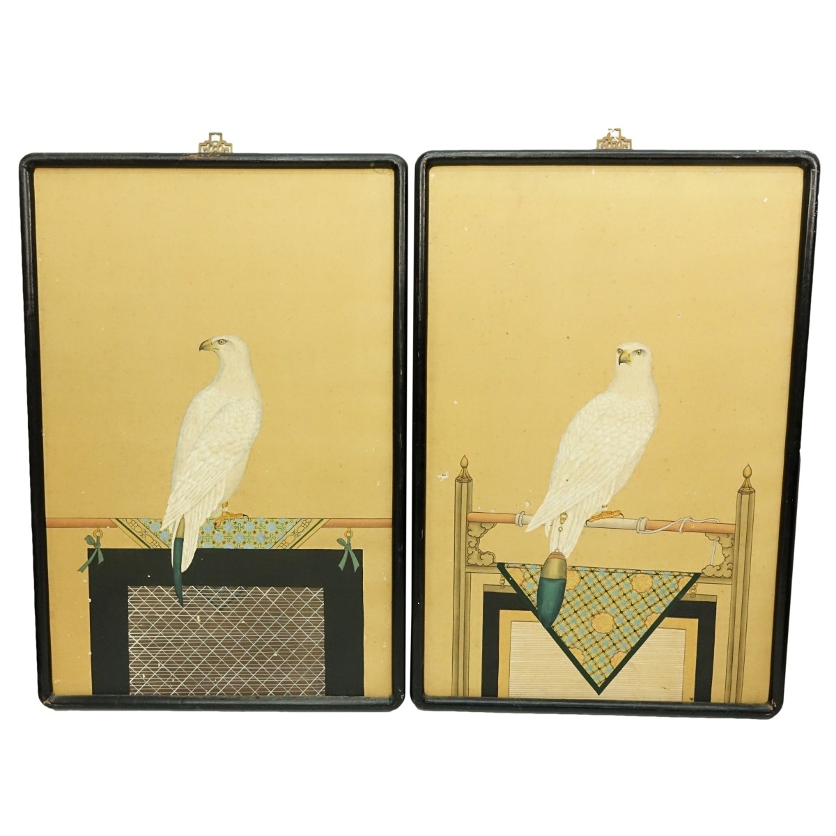 Pair of Large Chinese Gouache Paintings on Silk