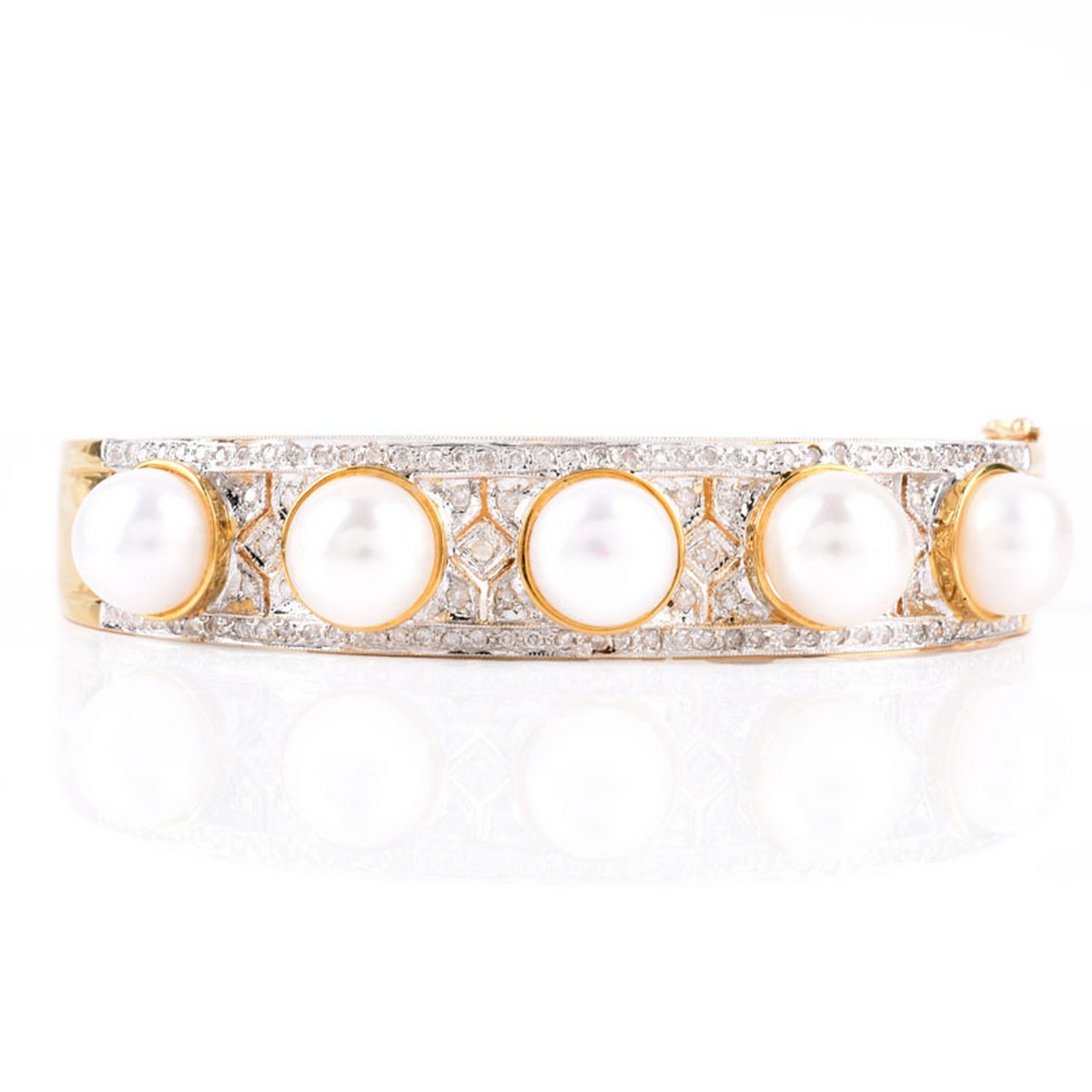 Diamond, Pearl and 14K Gold Bangle