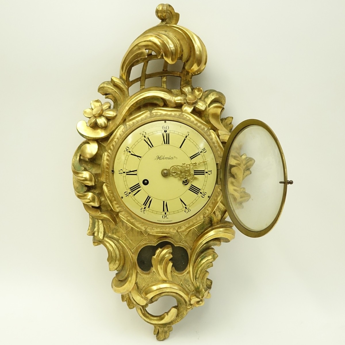 Holmia Swedish Rococo Style Giltwood Cartel clock