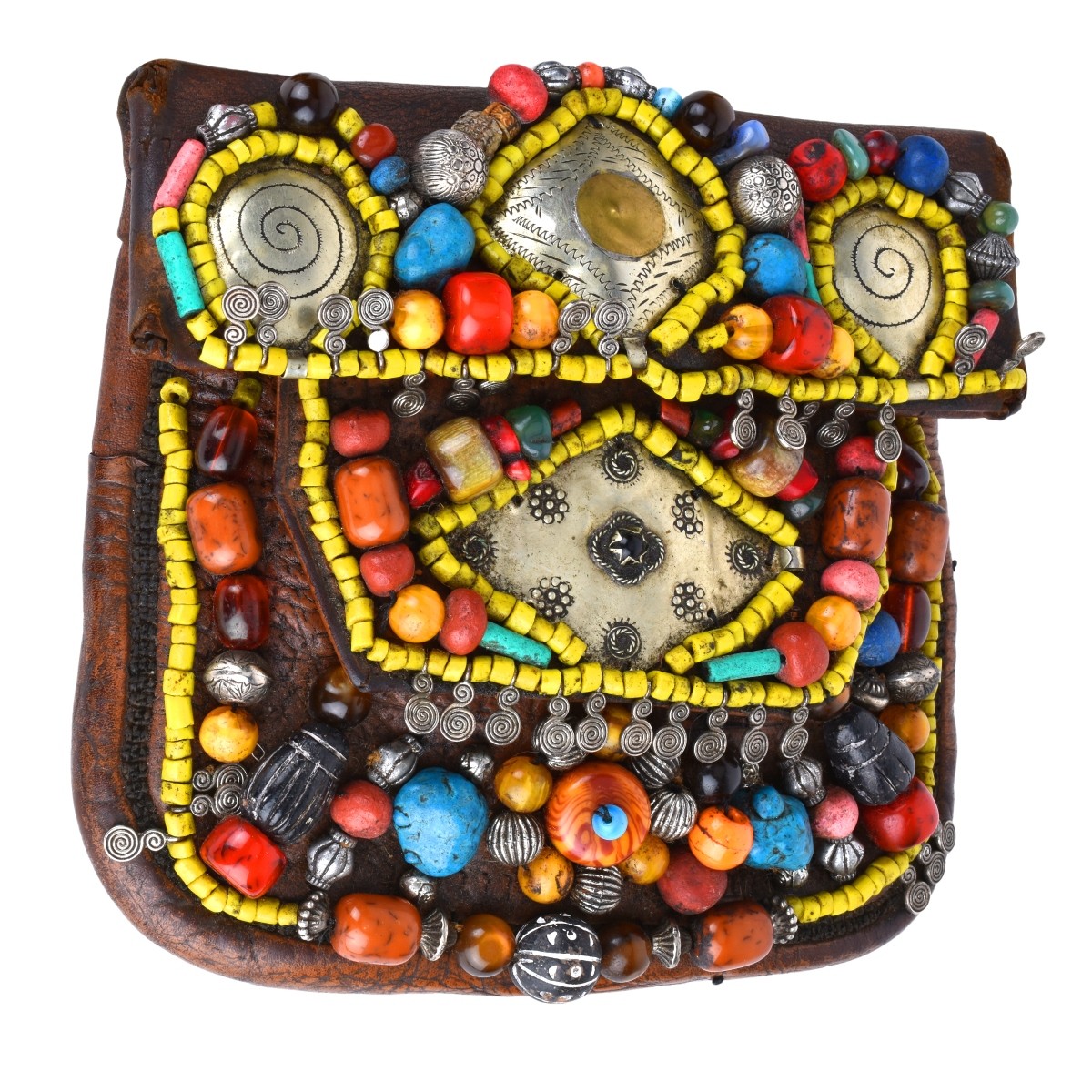 Moroccan Camel Skin Purse with Gemstones