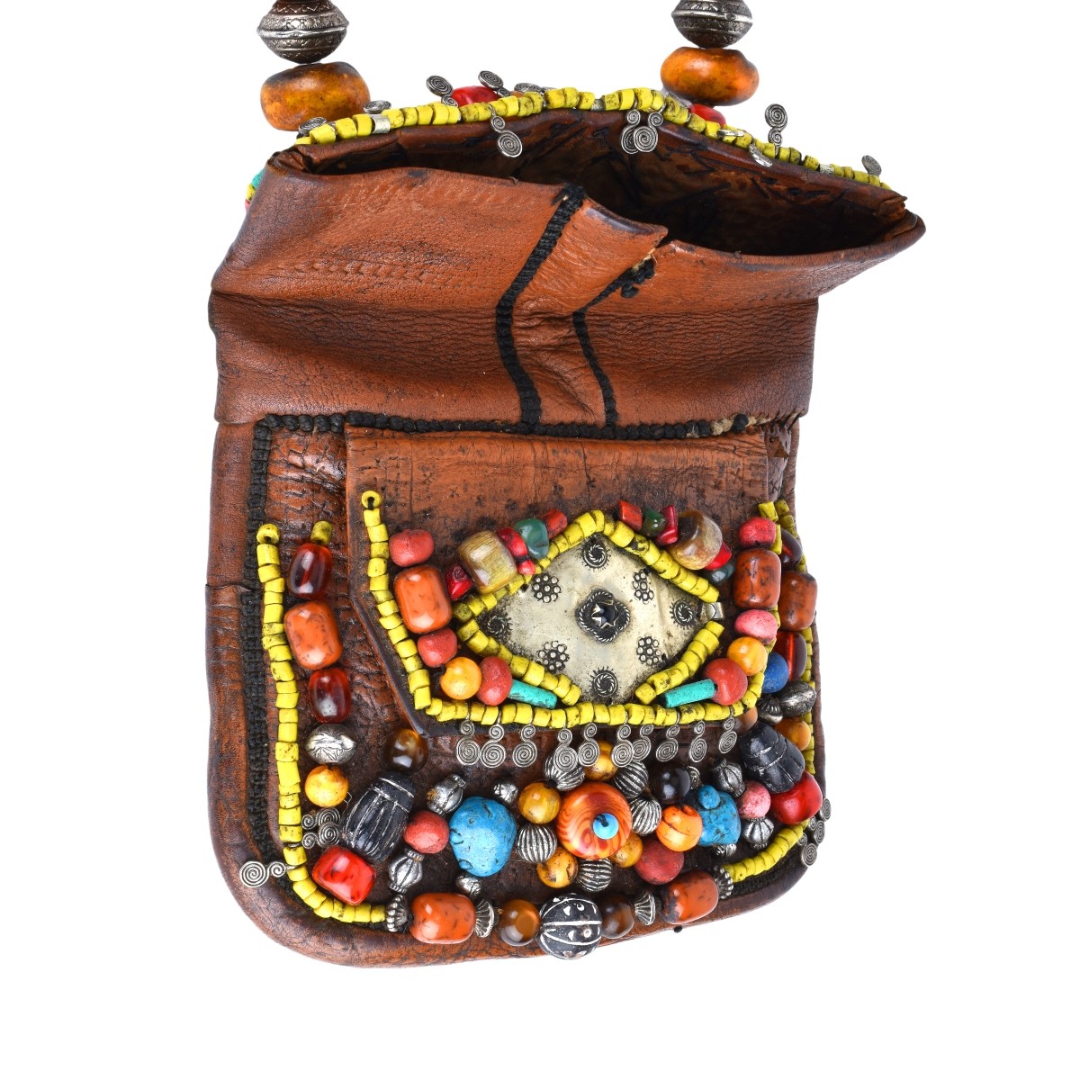 Moroccan Camel Skin Purse with Gemstones