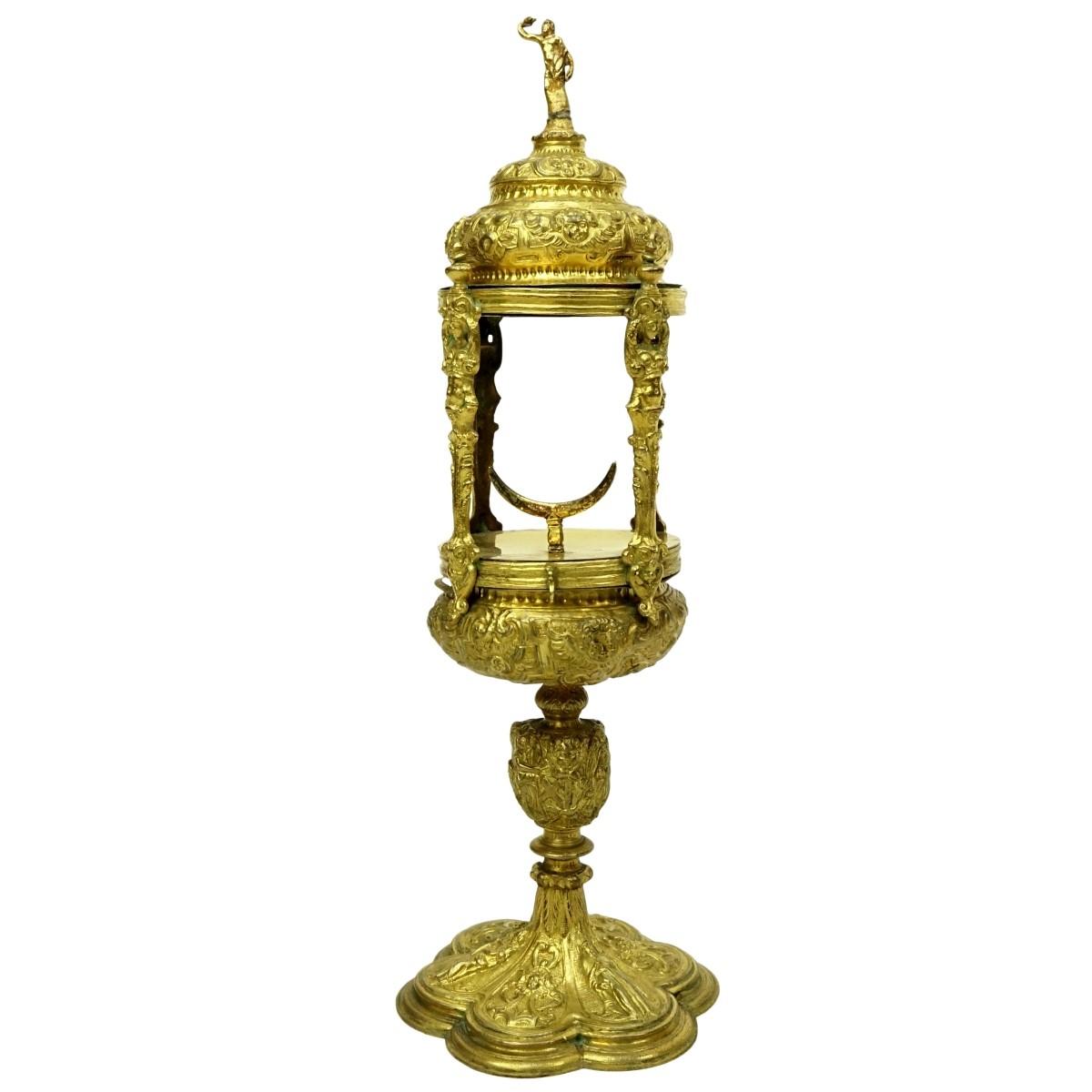 Antique Continental Gilt Metal Figural Monstrance