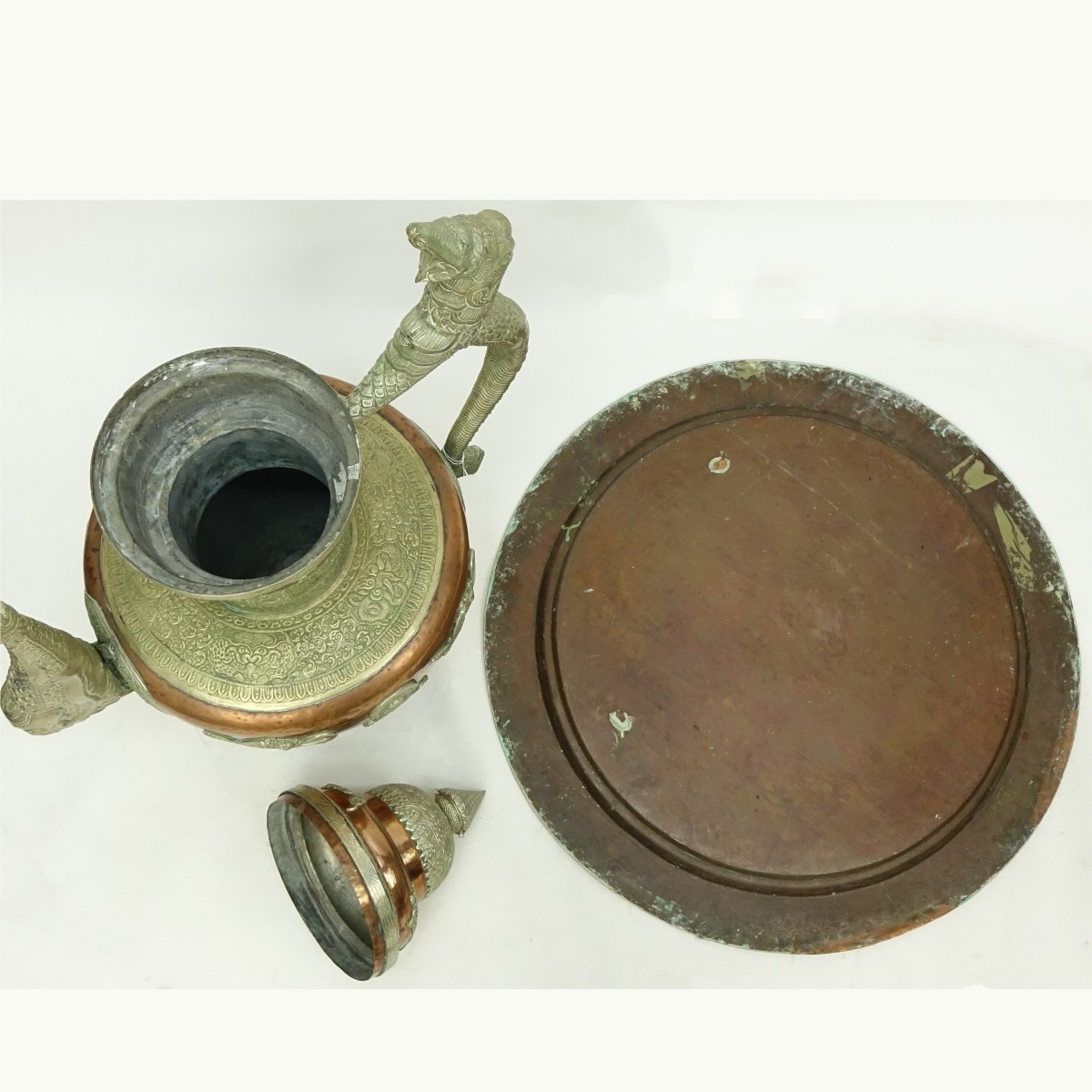 Massive Antique Tibetan Copper and Brass Ewer/Tray