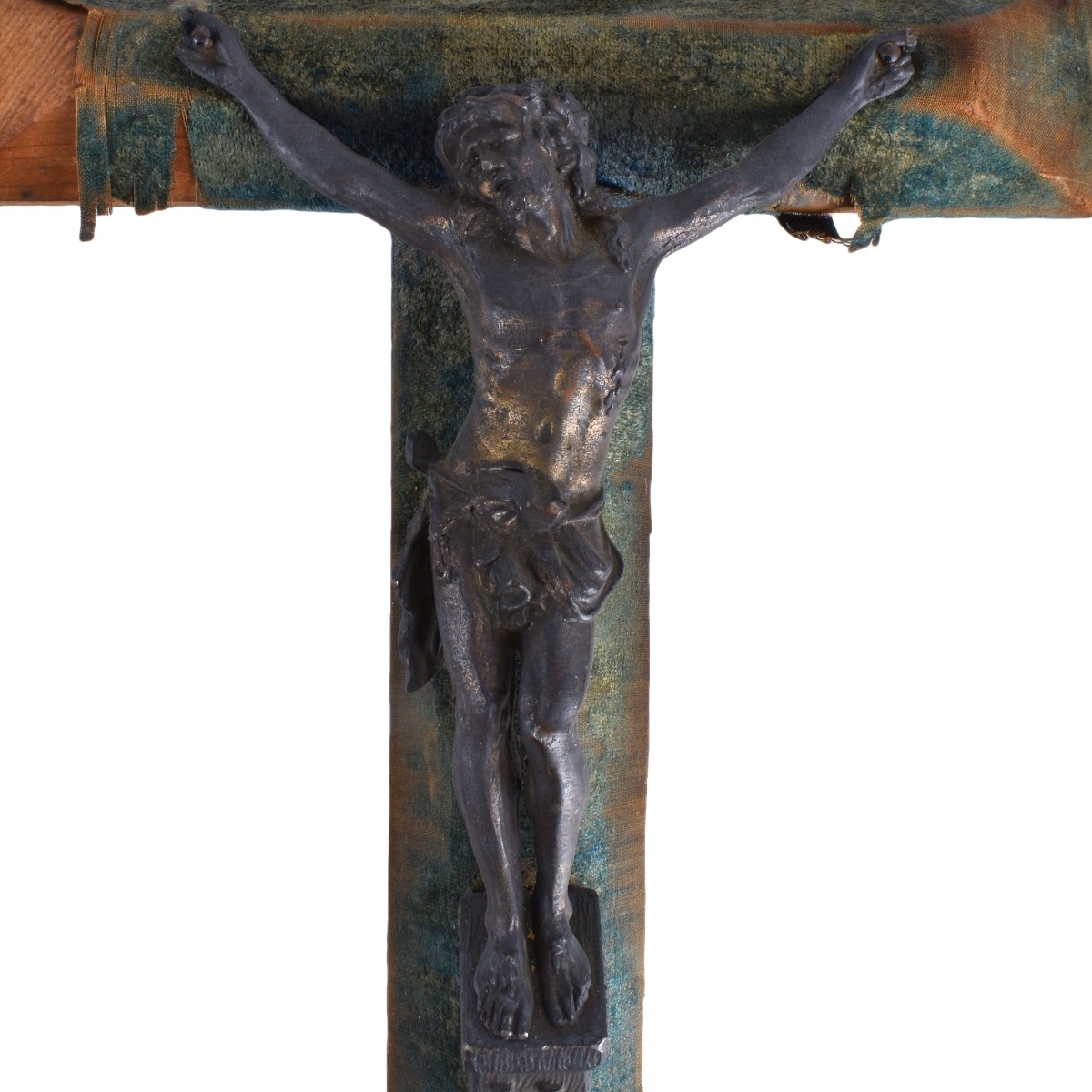 Two Antique White Metal Wall Hanging Crucifixes