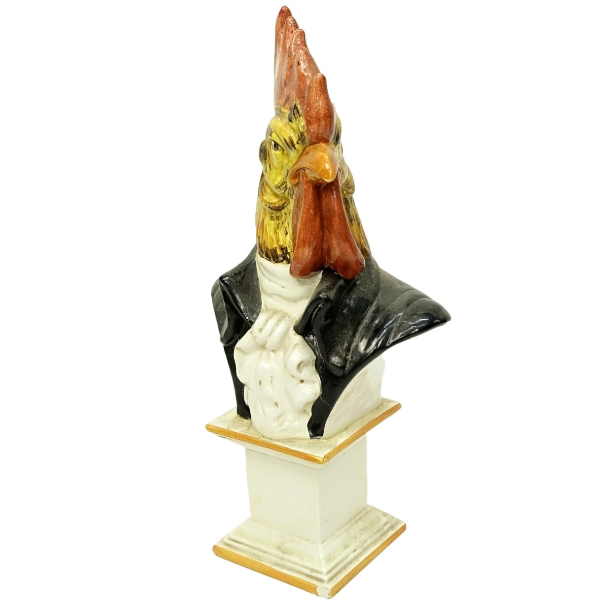 Large Italian Faience Pottery Bust of a Rooster
