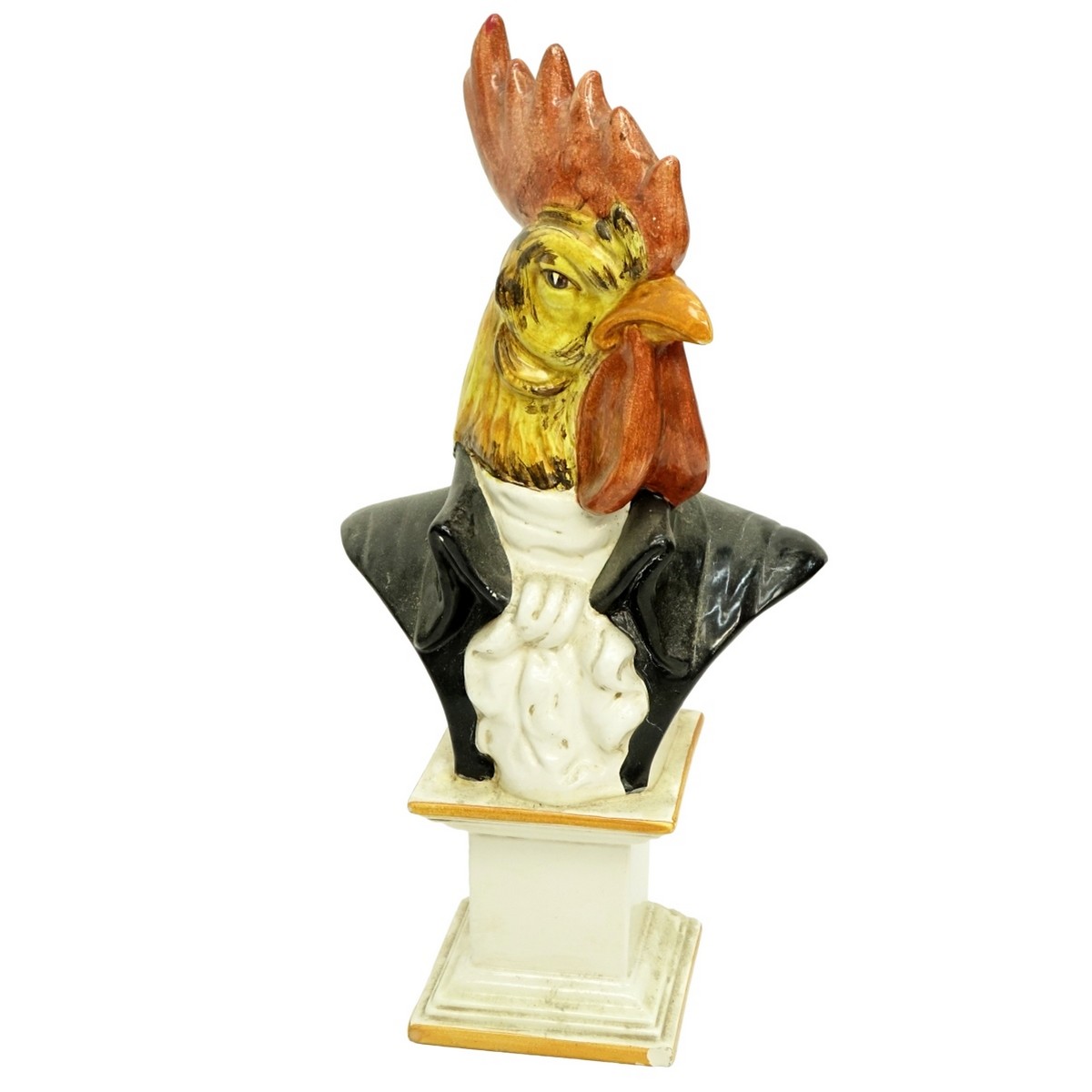 Large Italian Faience Pottery Bust of a Rooster