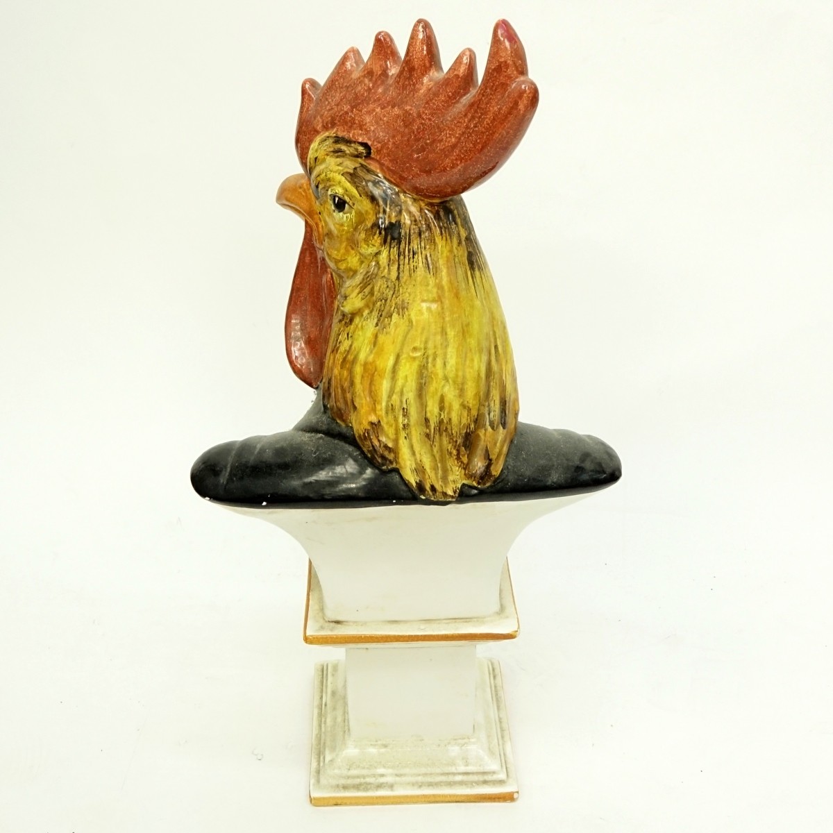 Large Italian Faience Pottery Bust of a Rooster