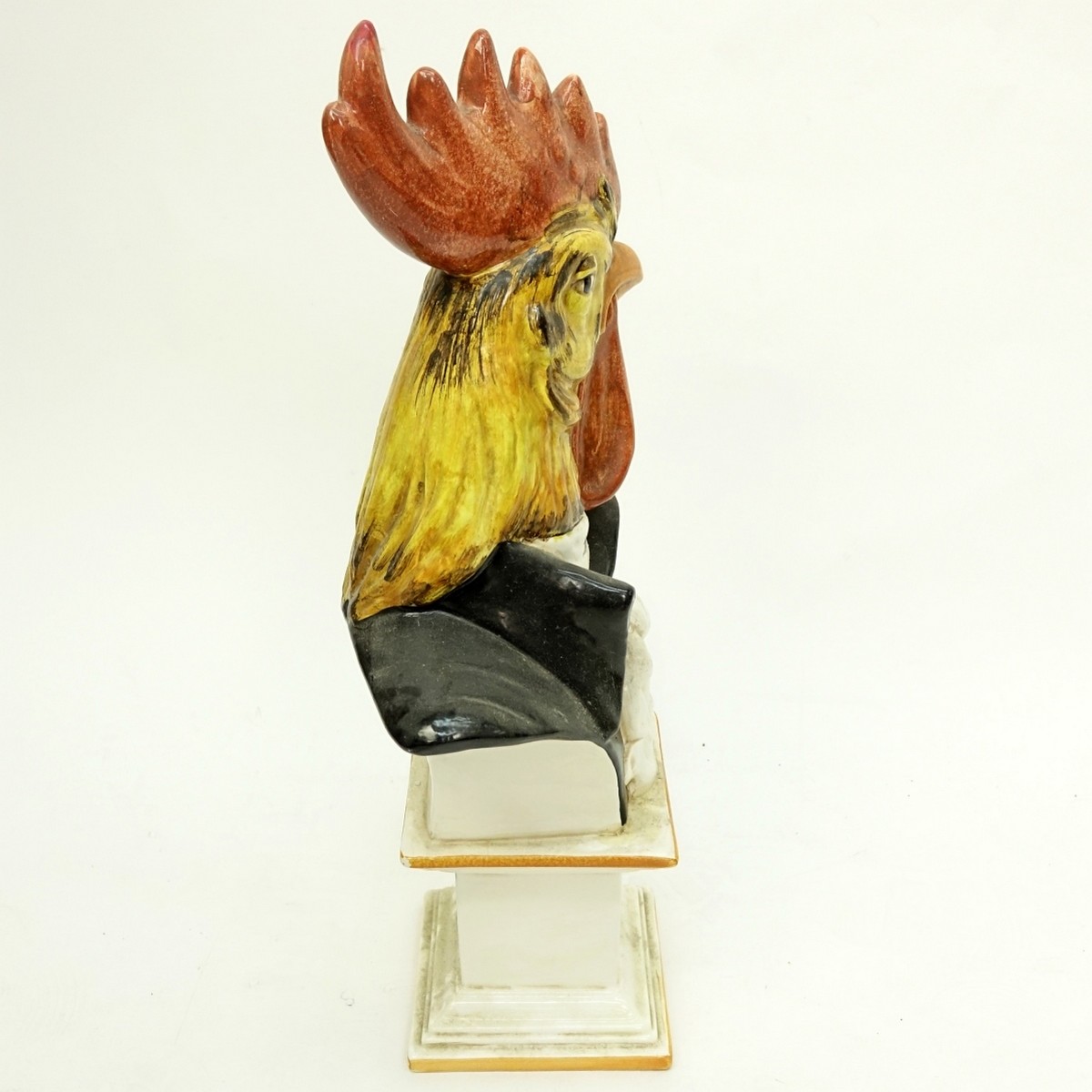 Large Italian Faience Pottery Bust of a Rooster