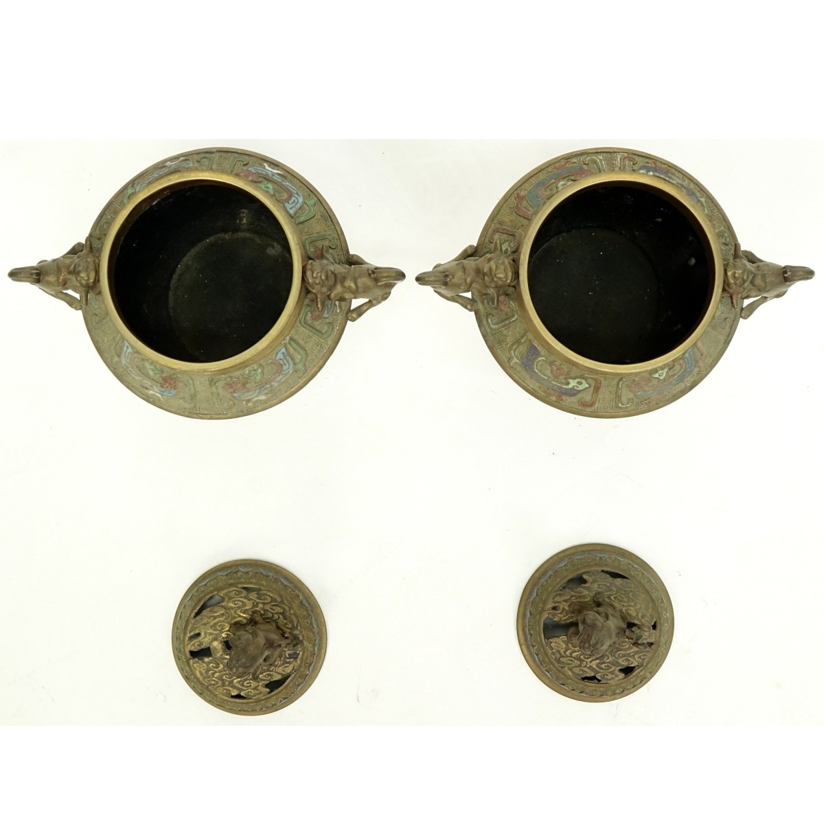 Pair of Japanese Bronze Enamel Incense Burners