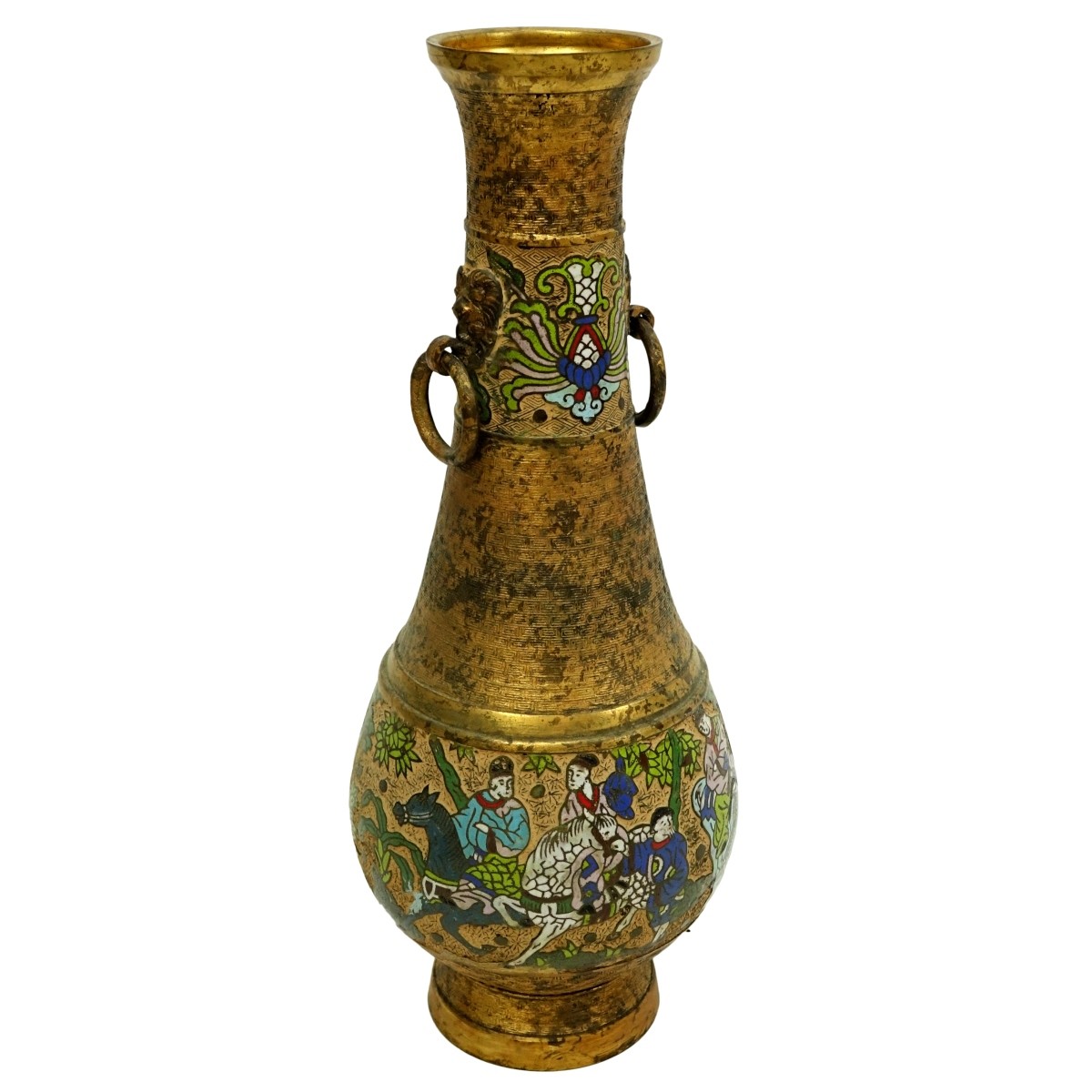Large 19th C. Japanese Bonze Champleve Enamel Vase