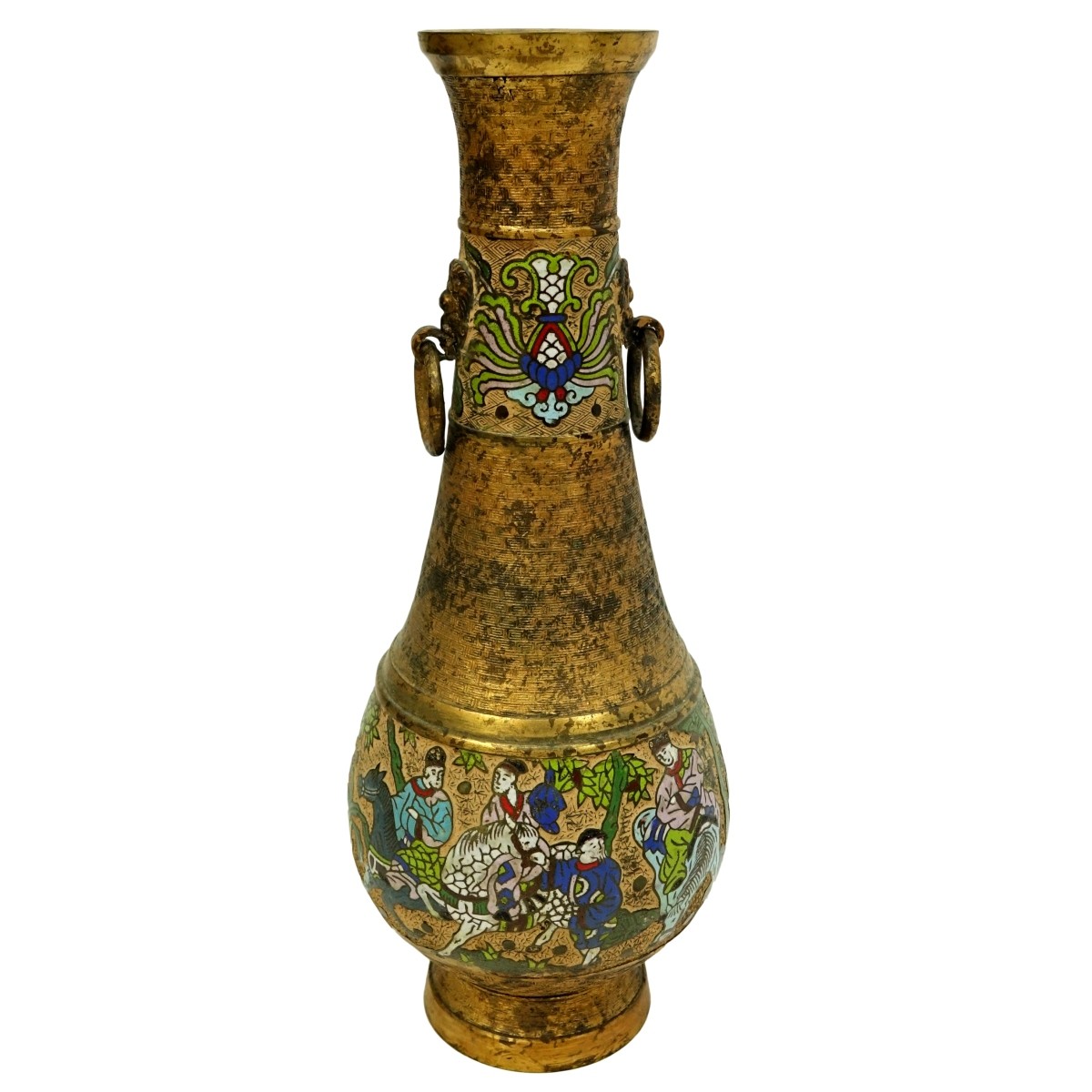 Large 19th C. Japanese Bonze Champleve Enamel Vase