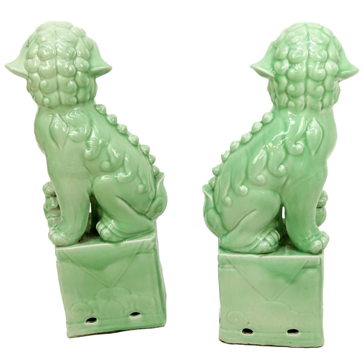 Pair of Large Chinese Celadon Glaze Foo Dogs